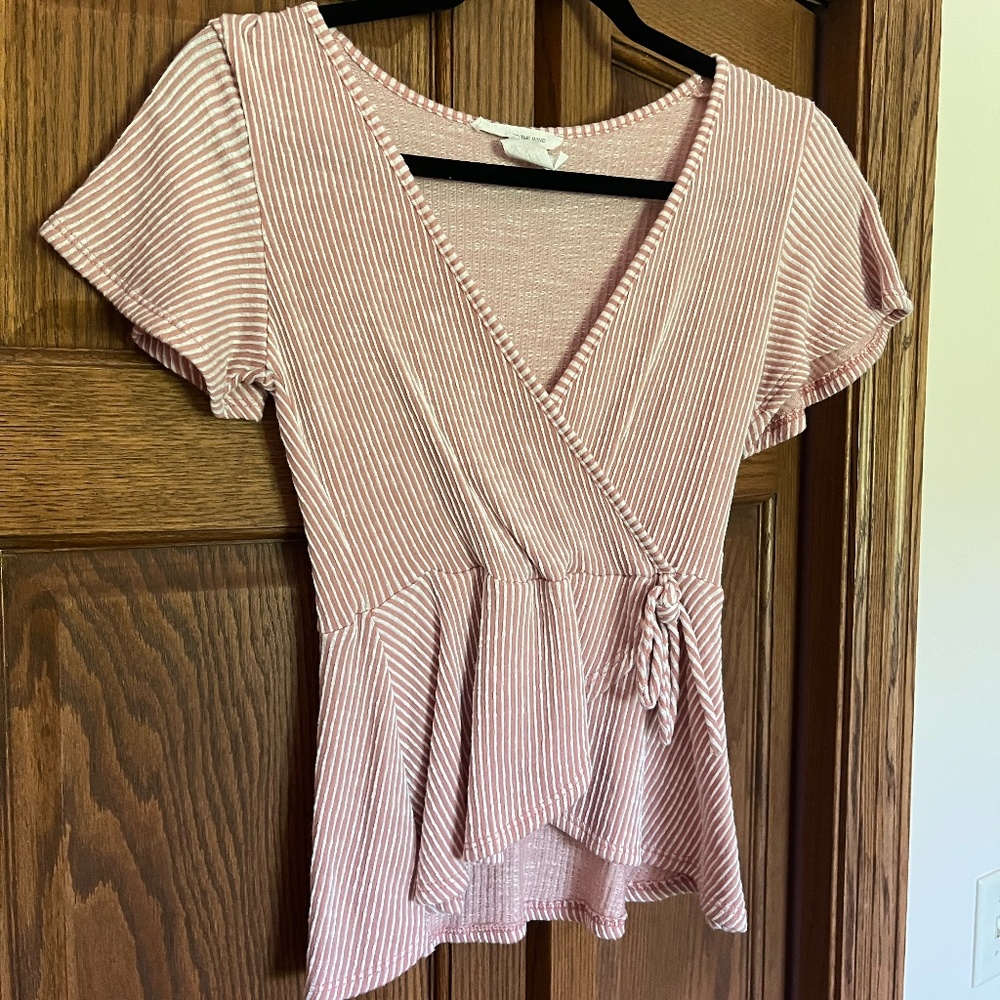 pink striped top, Caution to the wind brand, size small.